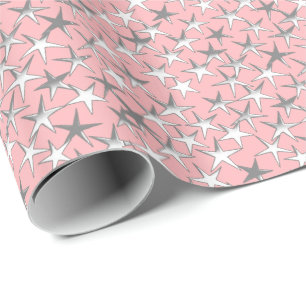 Silberne Sterne, auf Muschelrosa Geschenkpapier