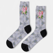 Silberne Sterne und rosa Rosen Socken (Linkes Detail)