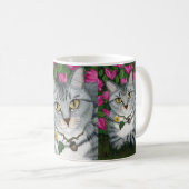 Silberne Tabby-Katzen-Azaleen-Garten-Katzen-Tasse Kaffeetasse (VorderseiteRechts)