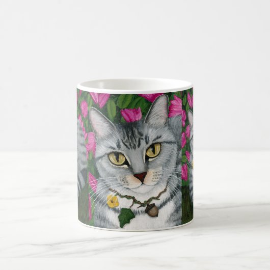 Silberne Tabby-Katzen-Azaleen-Garten-Katzen-Tasse Kaffeetasse (Mittel)