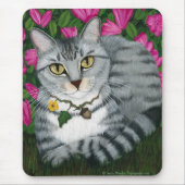 Silberne Tabby-Katzen-Garten-Katze Mousepad (Vorne)