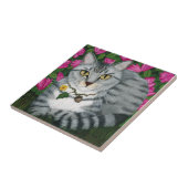 Silberne Tabby-Katzen-Garten-Katzen-Kunst-Fliese Fliese (Seite)