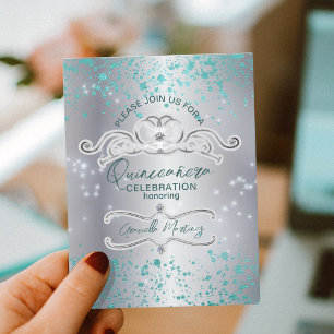 Silberne Teal-Juwelen-Tiara Quinceañera Postkarte