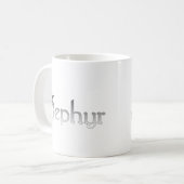 Silberne Text-Tasse des Zephyr Kaffeetasse (Vorderseite Links)