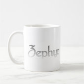 Silberne Text-Tasse des Zephyr Kaffeetasse (Links)