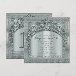 Silberne Tiara-Krone und Diamant-Bling-Einladungen Einladung