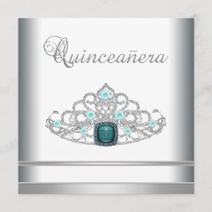 Silberne Tiara Türkisblaue Quinceanera Einladung