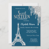 Silberne Tropfen, Diamonds Eiffelturm Sweet 16 Einladung (Vorderseite)