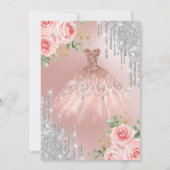 Silberne Tropfen, Kleid, Rosen, Quinceanera Einladung (Rückseite)