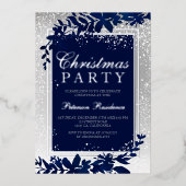 silberne Typografie Blausenschnee elegant Weihnach Folieneinladung (Vorderseite)