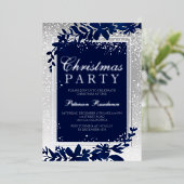 silberne Typografie Blausenschnee elegant Weihnach Folieneinladung (Stehend vorne)