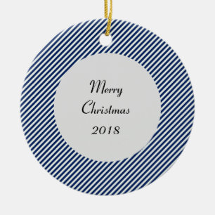 Silberne und blaue Streifen Keramik Ornament