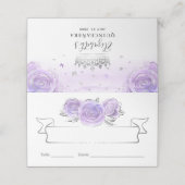 Silberne und hellviolette Rosen Elegant Platzkarte (Außenseite Aufgefaltet)
