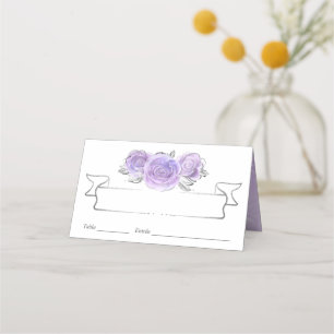 Silberne und hellviolette Rosen Elegant Platzkarte