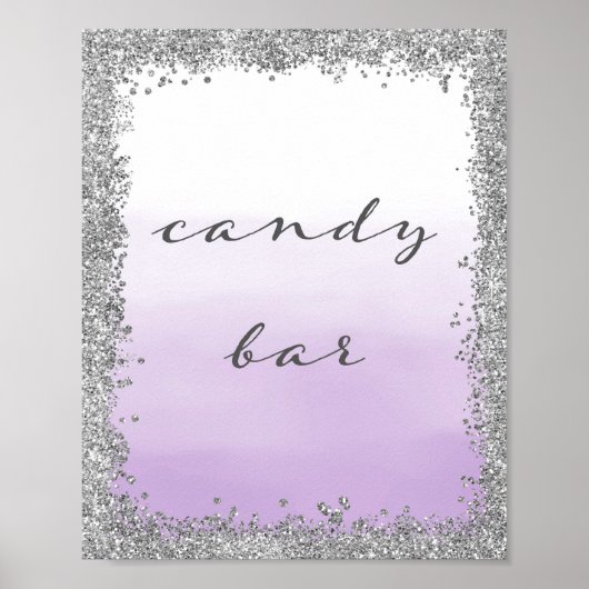 Silberne und Lila Bonbons Bar Wedding Poster druck (Vorne)