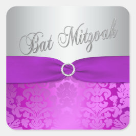 Silberne und Lila Damask Bat Mitzvah Sticker
