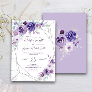 Silberne und lila Hochzeitseinladung Einladung