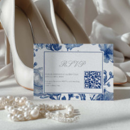 Silberne und marineblaue Hochzeits-QR-Code-RSVP-Ka RSVP Karte