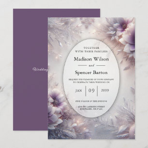 Silberne und sanfte Amethyst-Winterblüten-Hochzeit Einladung