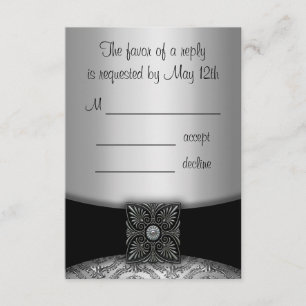 Silberne und schwarze Damast-RSVP-Karten RSVP Karte