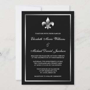 Silberne und schwarze Fleur-de-Lis-Hochzeit Einladung