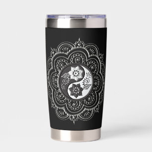 Silberne und schwarze Mandala-Wasserflasche Thermobecher