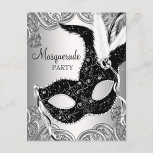 Silberne und schwarze Masken-Maskenparty Einladung