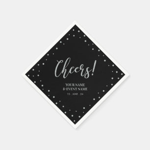 Silberne und schwarze moderne Cheers-Geburtstagsfe Serviette