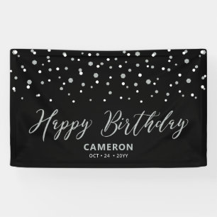Silberne und schwarze Sechseck-Konfetti-Happy-Birt Banner