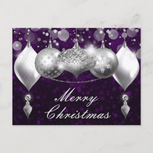 Silberne und violette Weihnachtskugeln Ornamente Feiertagspostkarte