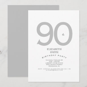 Silberne und weiße elegante 90. Geburtstagsfeier Einladung