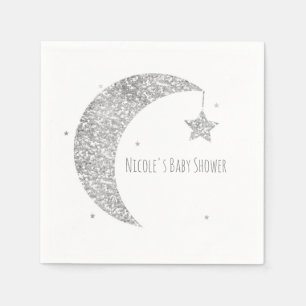 Silberne und weiße Mond- und Sternen-Baby-Party Serviette