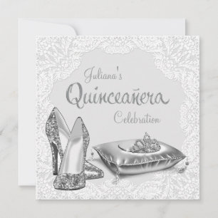 Silberne und weiße Prinzessin Quinceanera Einladung