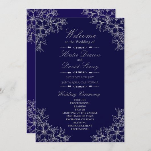 Silberne Verzierte Blumenhochzeit Programm (Vorne/Hinten)