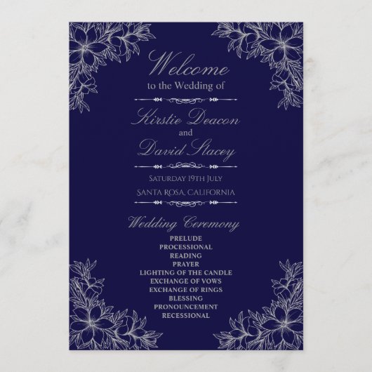 Silberne Verzierte Blumenhochzeit Programm (Vorderseite)