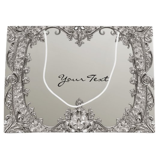 Silberne Verzierte moderne Geschenktasche Große Geschenktüte (Vorderseite)