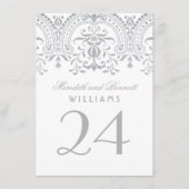 Silberne Vintage Glamour Hochzeit Tischnummer (Vorderseite)