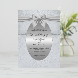 Silberne Vintage-Hochzeitseinladung mit Schleife Einladung