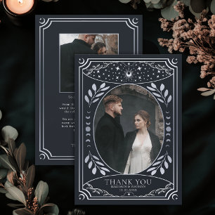 Silberne Vintage-Tarot-Gothic-Hochzeitsfoto Dankeskarte