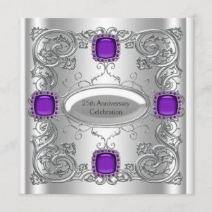 Silberne violette 25. Hochzeitstag-Party Einladung