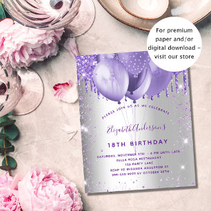 Silberne violette glitzernde Geburtstagseinladung  Flyer