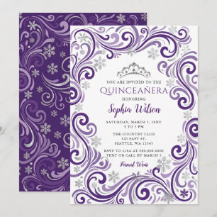 Silberne violette Schneeflocken Tiara Quinceañera Einladung