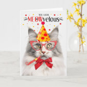 Silberne Waldkatze MEOWvelous Birthday Karte (Gelbe Blume)