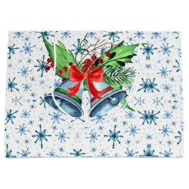 Silberne Weihnachtsglocken, Holly und Blaue Schnee Große Geschenktüte