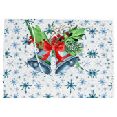 Silberne Weihnachtsglocken, Holly und Blaue Schnee Große Geschenktüte (Rückseite)