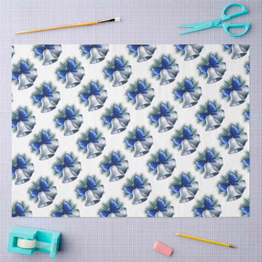 Silberne Weihnachtsglocken mit Blue Bow Seidenpapier (Basteln)