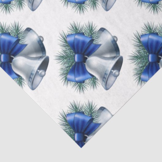 Silberne Weihnachtsglocken mit Blue Bow Seidenpapier (Ausschnitt)