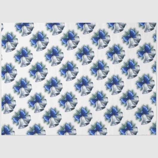 Silberne Weihnachtsglocken mit Blue Bow Seidenpapier (Vorderseite)