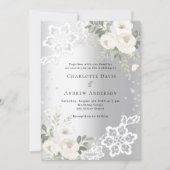 Silberne weiße Blumen Diamanten Hochzeit Einladung (Vorderseite)