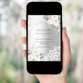 Silberne weiße Blumen Diamanten Hochzeit Einladung